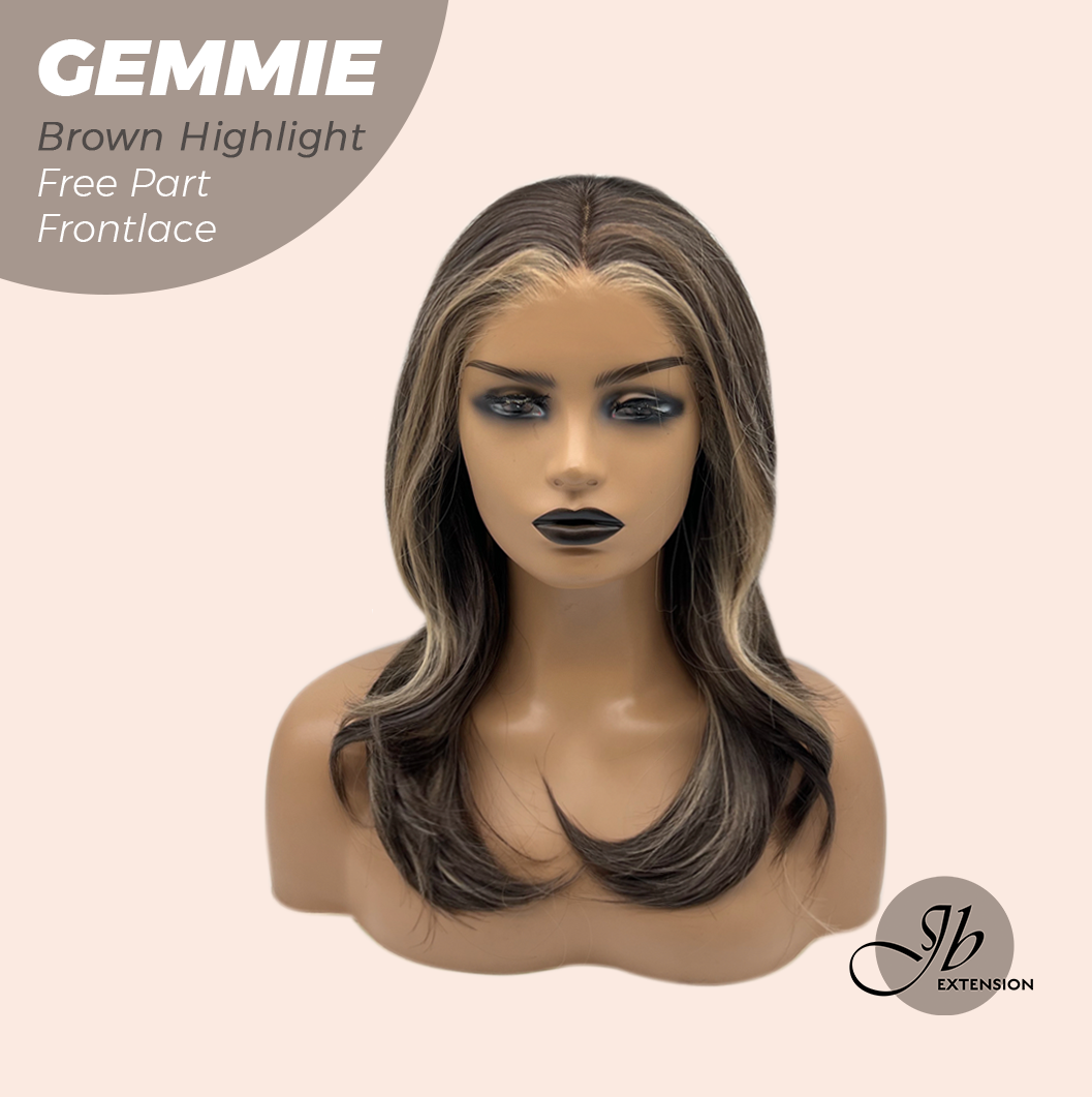[FINAL SALE] JBEXTENSION 20 Inches Brown Highlight Pre-Cut Free Part Frontlace Glueless Wig GEMMIE BROWN HIGHLIGHT