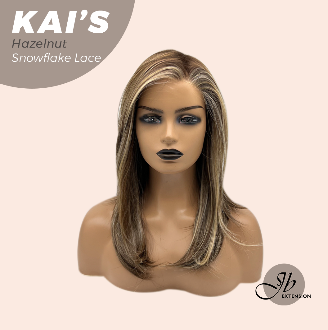 JBEXTENSION 18 Inches Hazelnut Blonde Highlight Pre-Cut Snowflake Lace Frontlace Glueless Wig KAI'S HAZELNUT【PERMATEASE】【BENDY EAR TABS】- S/M