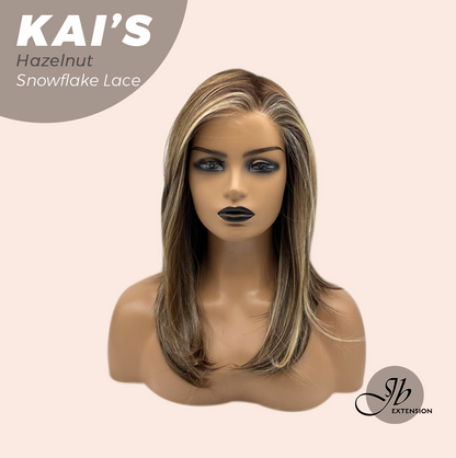 JBEXTENSION 18 Inches Hazelnut Blonde Highlight Pre-Cut Snowflake Lace Frontlace Glueless Wig KAI'S HAZELNUT【PERMATEASE】【BENDY EAR TABS】- S/M