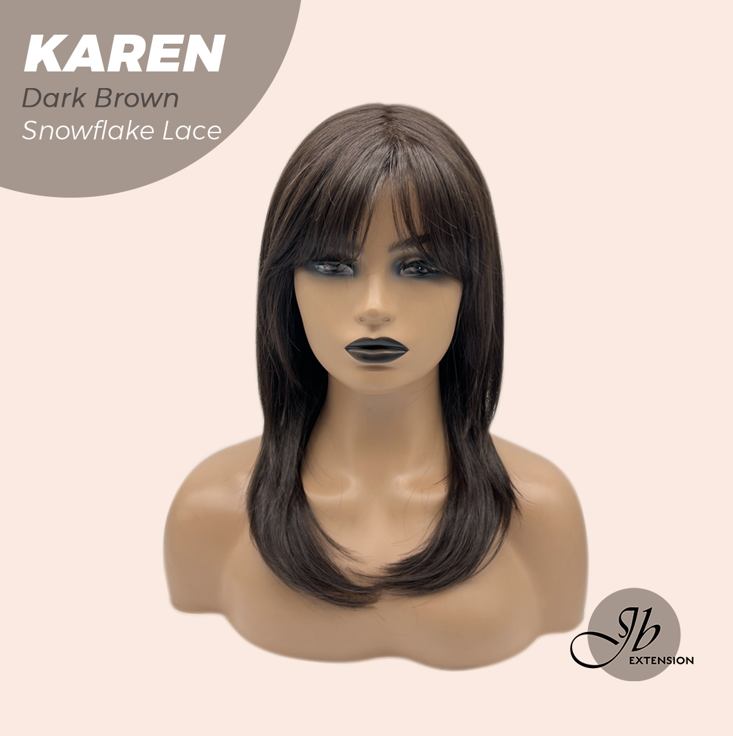 JBEXTENSION 18 Inches Dark Brown Pre-Cut Arc Snowflake Lace Frontlace Glueless Wig KAREN DARK BROWN【BENDY EAR TABS】