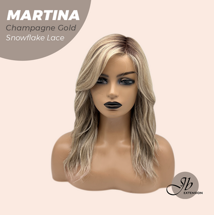 JBEXTENSION 17 Inches Wave Champagne Gold Pre-Cut Side Part Snowflake Lace Frontlace Glueless Wig MARTINA CHAMPAGNE GOLD【BENDY EAR TABS】