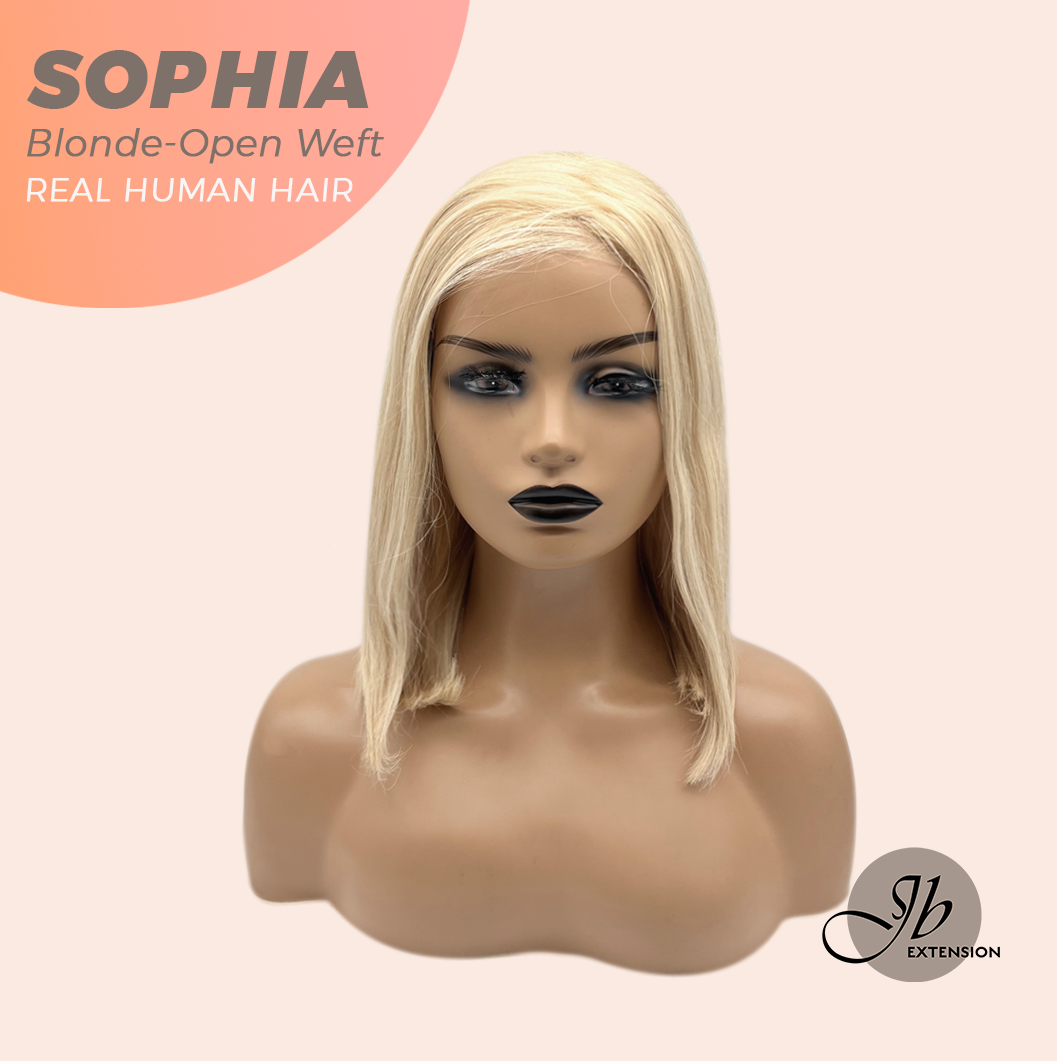 JBEXTENSION 12 Inches Blonde Pre-Cut Free Part Frontlace Glueless Real Human Hair Wig SOPHIA BLONDE - Open Weft【BENDY EAR TABS】