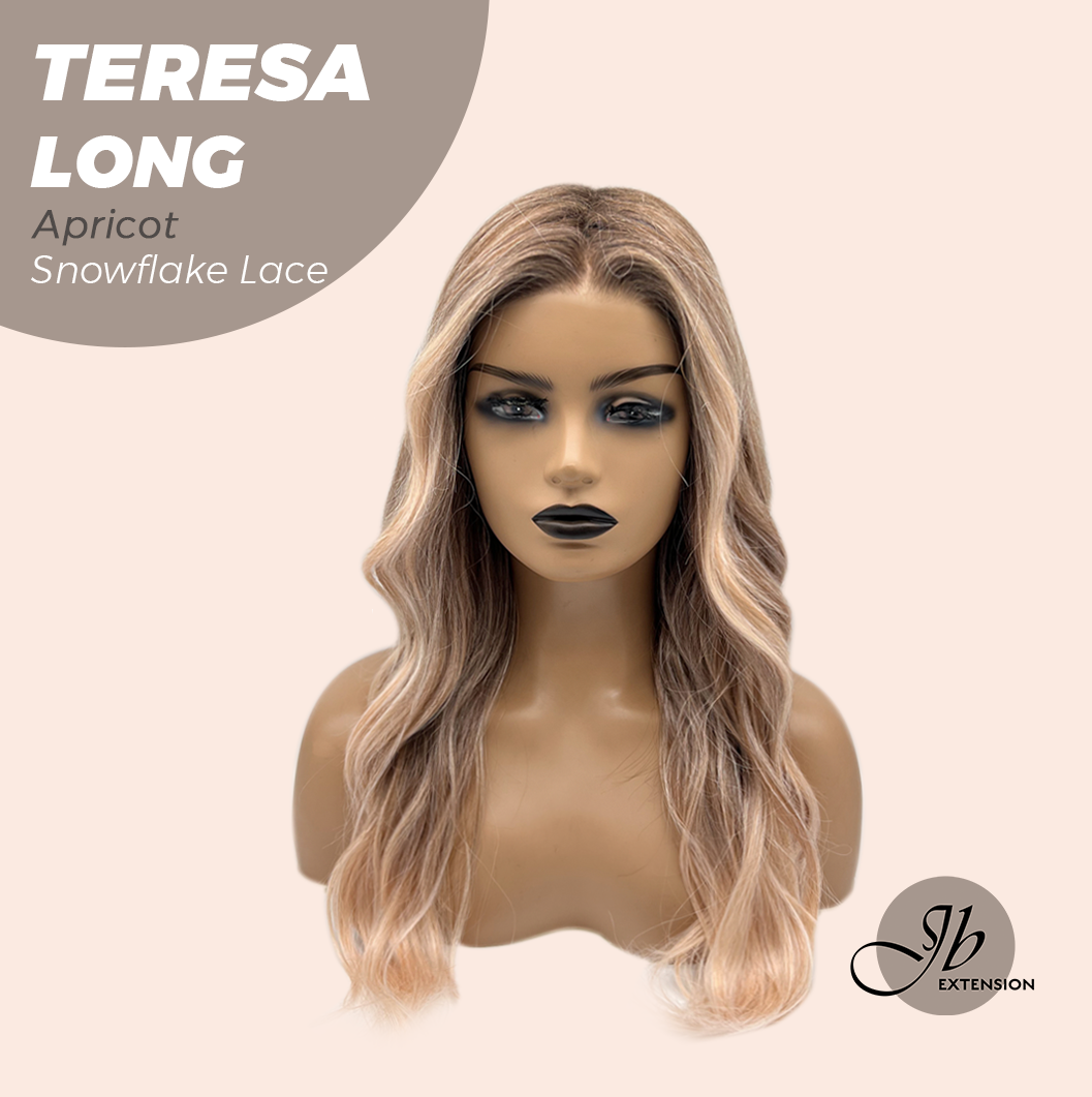 JBEXTENSION 22 Inches Long Apricot Pre-Cut Snowflake Lace Frontlace Glueless Wig TERESA LONG APRICOT【PERMATEASE】【BENDY EAR TABS】- S/M