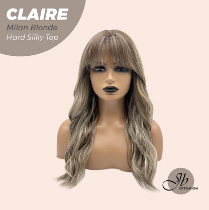 JBEXTENSION 22 Inches Scalpiana Milan Blonde 3.5X4 Hard Silky Top Natural Scalp Effect Women Wig with Bangs CLAIRE SILKY TOP - MILAN BLONDE