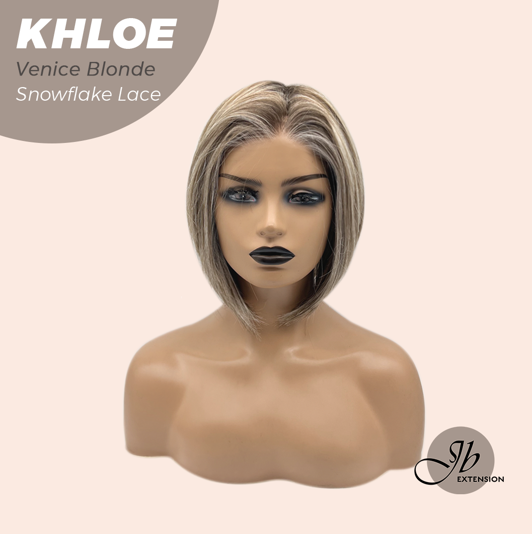 JBEXTENSION 12 Inches Bob Cut Venice Blonde Pre-Cut Snowflake Lace Frontlace Glueless Wig KHLOE VENICE BLONDE【PERMATEASE】【BENDY EAR TABS】- M/L