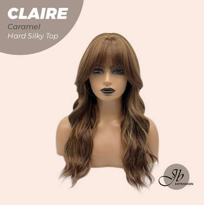 JBEXTENSION 22 Inches Scalpiana Caramel 3.5X4 Hard Silky Top Natural Scalp Effect Women Wig with Bangs CLAIRE SILKY TOP - CARAMEL