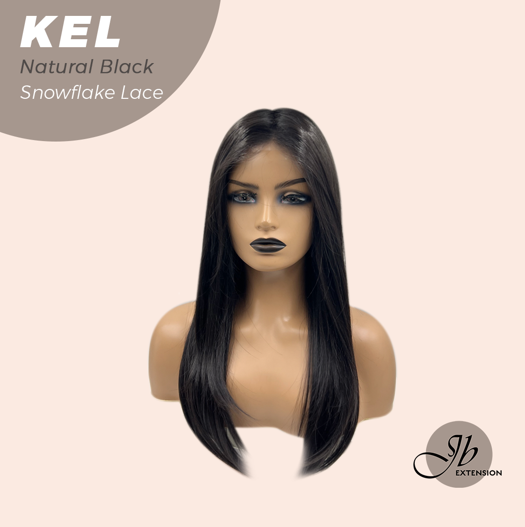 JBEXTENSION 22 Inches Natural Black Pre-Cut Snowflake Lace Frontlace Glueless Wig KEL NATURAL BLACK【PERMATEASE】【BENDY EAR TABS】- M/L