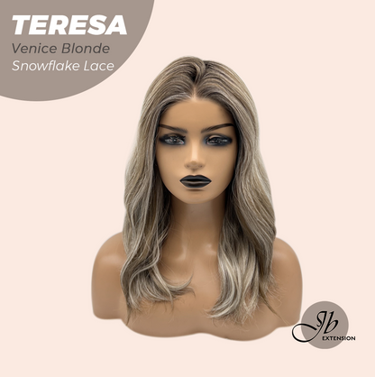 JBEXTENSION 18 Inches Venice Blonde Pre-Cut Snowflake Lace Frontlace Glueless Wig TERESA VENICE BLONDE【PERMATEASE】【BENDY EAR TABS】- M/L