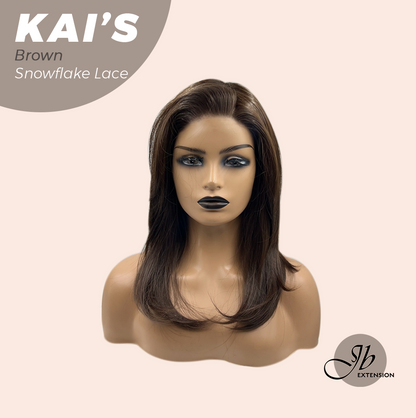JBEXTENSION 18 Inches Brown Pre-Cut Snowflake Lace Frontlace Glueless Wig KAI'S BROWN【PERMATEASE】【BENDY EAR TABS】- M/L