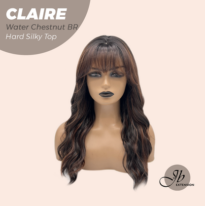 JBEXTENSION 22 Inches Scalpiana Water Chestnut Brown 3.5X4 Hard Silky Top Natural Scalp Effect Women Wig with Bangs CLAIRE SILKY TOP - WATER CHESTNUT BROWN