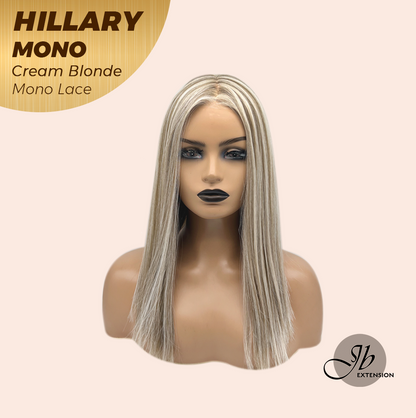 JBEXTENSION HILLARY MONO CREAM BLONDE Monofilament Handmade Wig 6X5 Full Monofilament Hand Tied Top Wig 16 Inches Cream Blonde Straight Mono Lace Wig With Anti-slip Silicone Strips Glueless Wig HILLARY MONO CREAM BLONDE【BENDY EAR TABS】