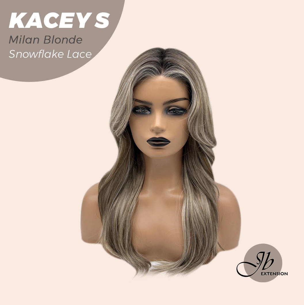 JBEXTENSION 20 Inches Milan Blonde Pre-Cut Snowflake Lace Frontlace Glueless Wig KACEY S MILAN BLONDE【PERMATEASE】【BENDY EAR TABS】- M/L