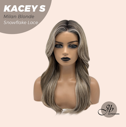 JBEXTENSION 20 Inches Milan Blonde Pre-Cut Snowflake Lace Frontlace Glueless Wig KACEY S MILAN BLONDE【PERMATEASE】【BENDY EAR TABS】- M/L