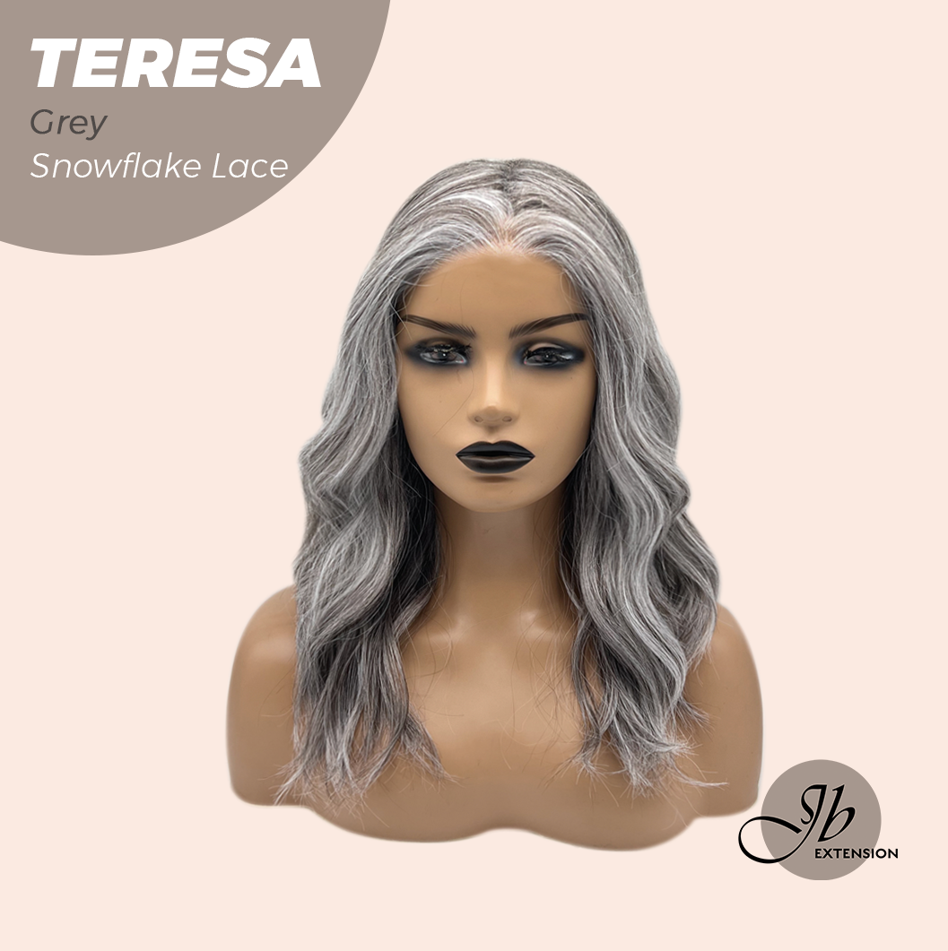 JBEXTENSION 18 Inches Grey Pre-Cut Snowflake Lace Frontlace Glueless Wig TERESA GREY【PERMATEASE】【BENDY EAR TABS】- M/L