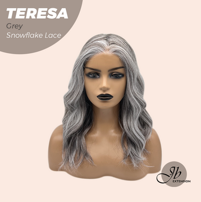 JBEXTENSION 18 Inches Grey Pre-Cut Snowflake Lace Frontlace Glueless Wig TERESA GREY【PERMATEASE】【BENDY EAR TABS】- M/L