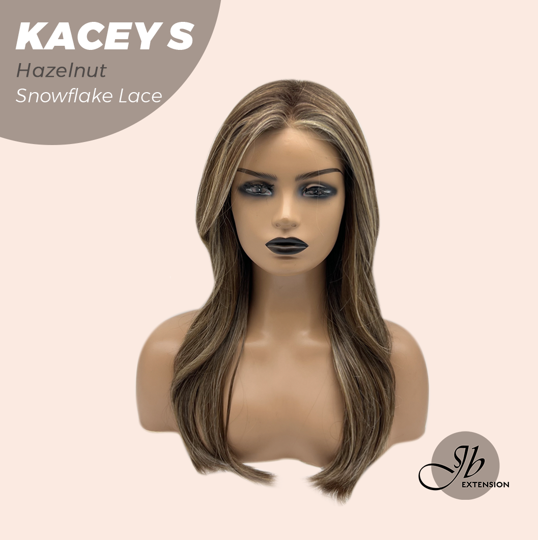 JBEXTENSION 20 Inches Hazelnut Pre-Cut Snowflake Lace Frontlace Glueless Wig KACEY S HAZELNUT【PERMATEASE】【BENDY EAR TABS】- M/L
