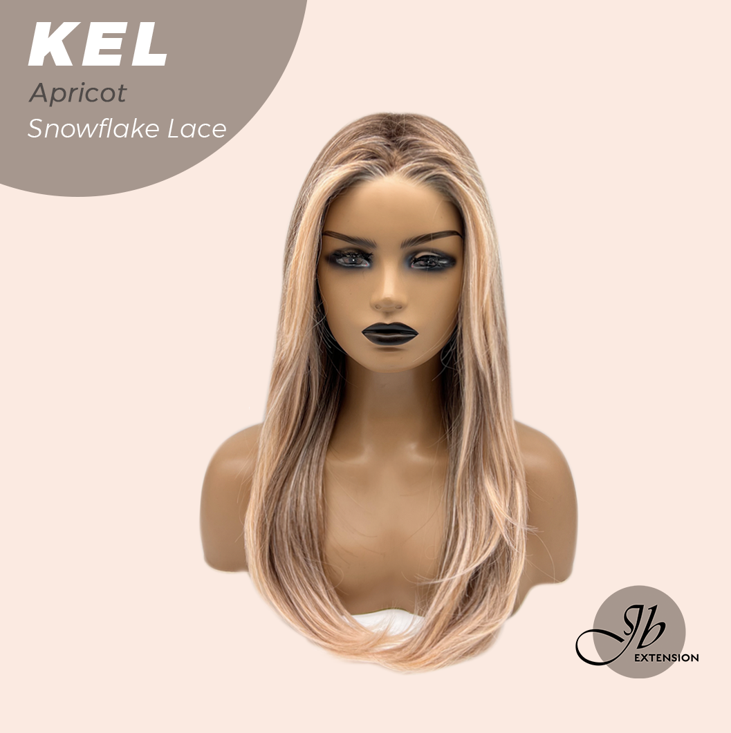 JBEXTENSION 22 Inches Apricot Pre-Cut Snowflake Lace Frontlace Glueless Wig KEL APRICOT【PERMATEASE】【BENDY EAR TABS】- S/M