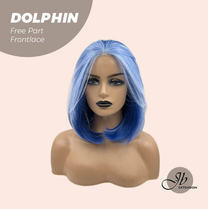 [FINAL SALE] JBEXTENSION 12 Inches Bob Cut Blue With White Highlight Free Part Pre-Cut Frontlace Glueless Wig DOLPHIN