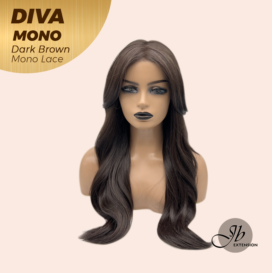 [PRE-ORDER] JBEXTENSION DIVA MONO Full Monofilament Handmade Full Lace Full Hand Tied Wig 24 Inches Long Curly Dark Brown Mono Lace Handmade Futura Fiber Wig with Anti-slip Silicone Strips Glueless Wig DIVA MONO - DARK BROWN【BENDY EAR TABS】