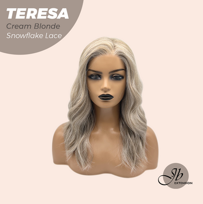 JBEXTENSION 18 Inches Cream Blonde Pre-Cut Snowflake Lace Frontlace Glueless Wig TERESA CREAM BLONDE【PERMATEASE】【BENDY EAR TABS】- M/L