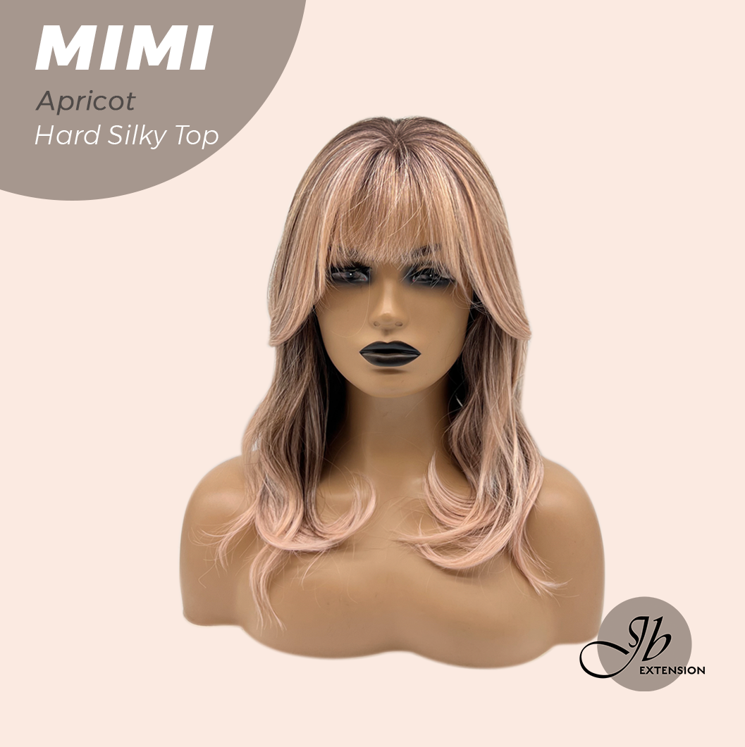 JBEXTENSION 16 Inches Scalpiana 3.5X4 Hard Silky Top Natural Scalp Effect Apricot Body Wave Wig with Bangs Wig MIMI SILKY TOP - APRICOT