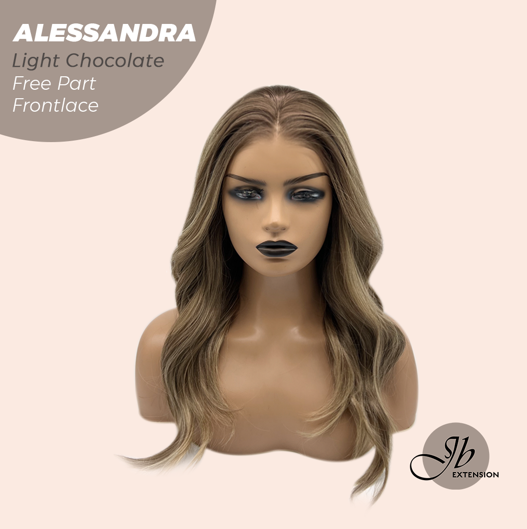 JBEXTENSION 20 Inches Light Chocolate Curly Fiber X, Tangle Less Pre-Cut Free Part Frontlace Glueless Wig ALESSANDRA LIGHT CHOCOLATE【FIBER X】
