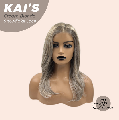 JBEXTENSION 18 Inches Cream Blonde Pre-Cut Snowflake Lace Frontlace Glueless Wig KAI'S CREAM BLONDE【PERMATEASE】【BENDY EAR TABS】- M/L