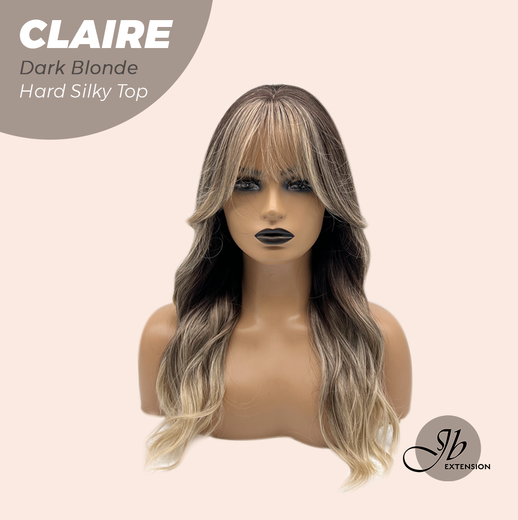 JBEXTENSION 22 Inches Scalpiana Dark Blonde 3.5X4 Hard Silky Top Natural Scalp Effect Women Wig with Bangs CLAIRE SILKY TOP - DARK BLONDE