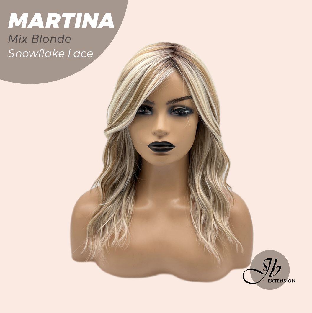 JBEXTENSION 17 Inches Wave Mix Blonde Pre-Cut Side Part Snowflake Lace Frontlace Glueless Wig MARTINA MIX BLONDE【BENDY EAR TABS】