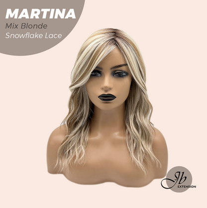 JBEXTENSION 17 Inches Wave Mix Blonde Pre-Cut Side Part Snowflake Lace Frontlace Glueless Wig MARTINA MIX BLONDE【BENDY EAR TABS】