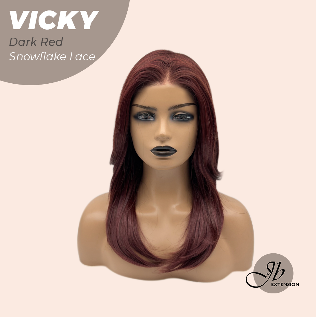 [FINAL SALE] JBEXTENSION 20 Inches Dark Red Pre-Cut Snowflake Lace Frontlace Glueless Wig VICKY DARK RED【PERMATEASE】【BENDY EAR TABS】