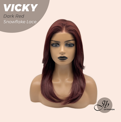[FINAL SALE] JBEXTENSION 20 Inches Dark Red Pre-Cut Snowflake Lace Frontlace Glueless Wig VICKY DARK RED【PERMATEASE】【BENDY EAR TABS】