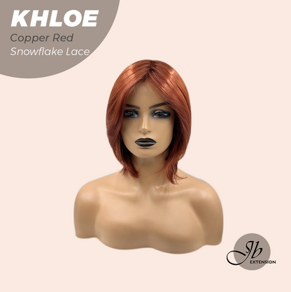 JBEXTENSION 12 Inches Bob Cut Copper Red Pre-Cut Snowflake Lace Frontlace Glueless Wig KHLOE COPPER RED【PERMATEASE】【BENDY EAR TABS】- M/L