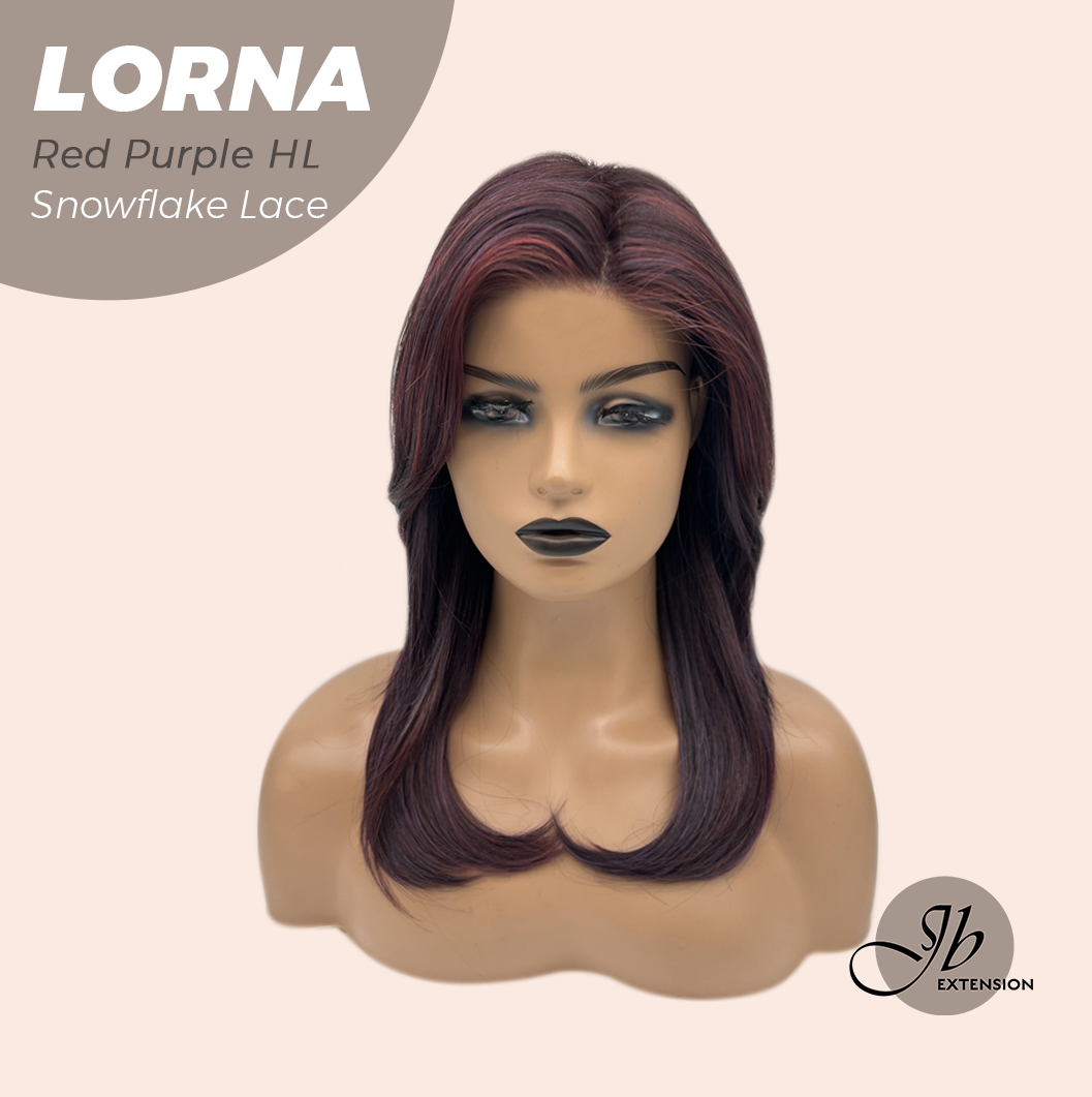 [FINAL SALE] JBEXTENSION 18 Inches Red Purple Highlight Curly Pre-Cut Snowflake Lace Frontlace Glueless Wig LORNA SNOWFLAKE RED PURPLE HIGHLIGHT【PERMATEASE】【BENDY EAR TABS】- M/L