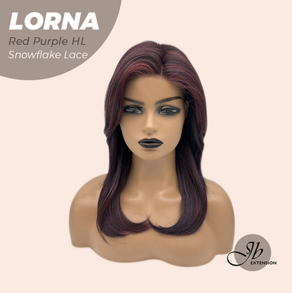 [FINAL SALE] JBEXTENSION 18 Inches Red Purple Highlight Curly Pre-Cut Snowflake Lace Frontlace Glueless Wig LORNA SNOWFLAKE RED PURPLE HIGHLIGHT【PERMATEASE】【BENDY EAR TABS】- M/L