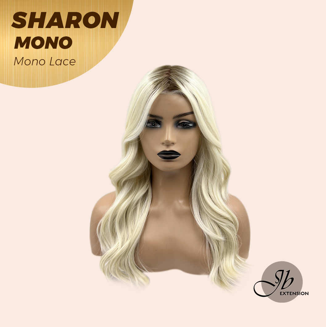 [FINAL SALE] JBEXTENSION SHARON MONO Monofilament Handmade Wig 6X5 Full Monofilament Hand Tied Top Wig 20 Inches Platinum Blonde With Dark Root Wave Mono Lace Wig With Anti-slip Silicone Strips Glueless Wig SHARON MONO【BENDY EAR TABS】