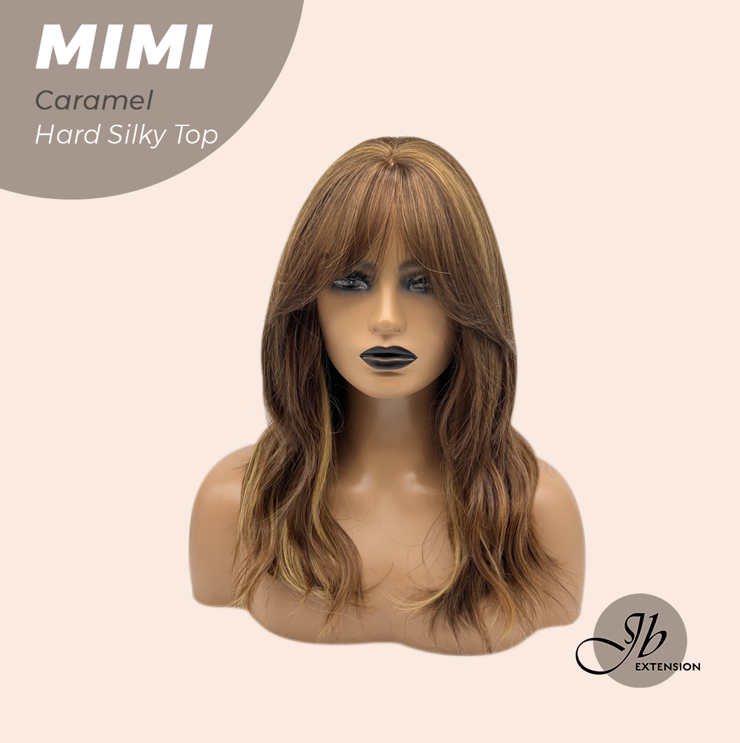 JBEXTENSION 16 Inches Scalpiana 3.5X4 Hard Silky Top Natural Scalp Effect Caramel Body Wave Wig with Bangs Wig MIMI SILK TOP - CARAMEL