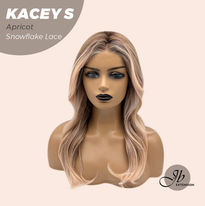 JBEXTENSION 20 Inches Apricot Pre-Cut Snowflake Lace Frontlace Glueless Wig KACEY S APRICOT【PERMATEASE】【BENDY EAR TABS】- M/L