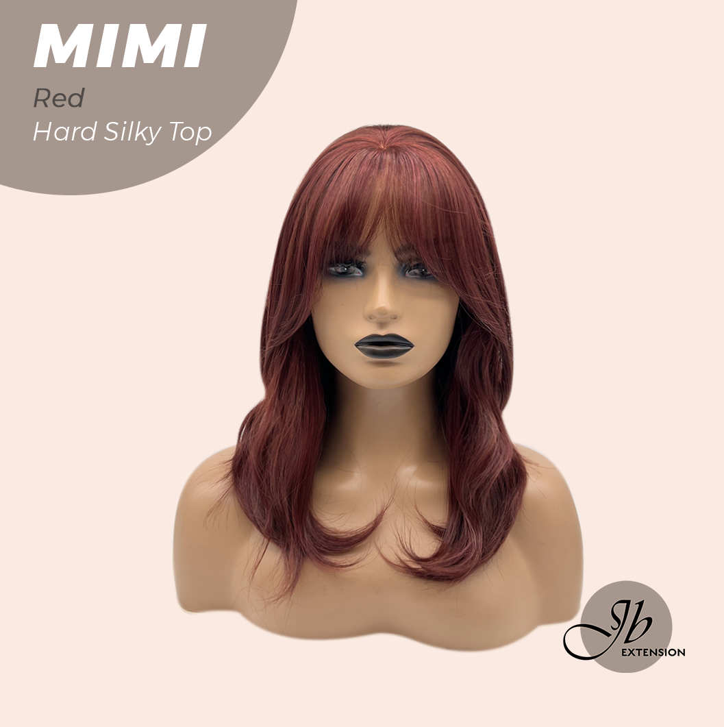 JBEXTENSION 16 Inches Scalpiana 3.5X4 Hard Silky Top Natural Scalp Effect Red Body Wave Wig with Bangs Wig MIMI SILK TOP - RED
