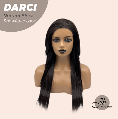 JBEXTENSION 25 Inches Natural Black Pre-Cut Snowflake Lace Frontlace Glueless Wig DARCI NATURAL BLACK【PERMATEASE】【BENDY EAR TABS】- M/L