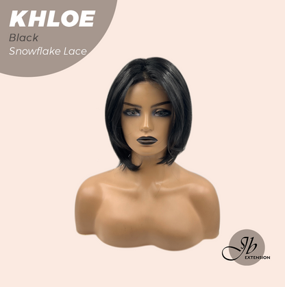 JBEXTENSION 12 Inches Bob Cut Black Pre-Cut Snowflake Lace Frontlace Glueless Wig KHLOE BLACK【PERMATEASE】【BENDY EAR TABS】- M/L