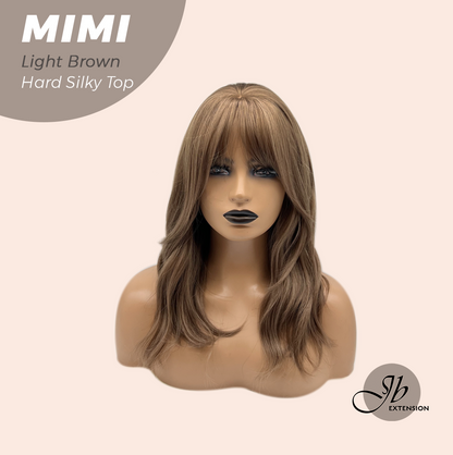 HOT OF SEASON - 16 Inches Scalpiana 3.5X4 Hard Silky Top Natural Scalp Effect Light Brown Body Wave Wig with Bangs Wig MIMI SILK TOP - LIGHT BROWN