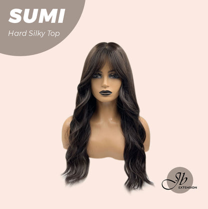 JBEXTENSION 24 Inches Scalpiana Wave Midnight Brown( Black/Brown) 3.5X4 Hard Silky Top Natural Scalp Effect Wig With Curtain Bang SUMI