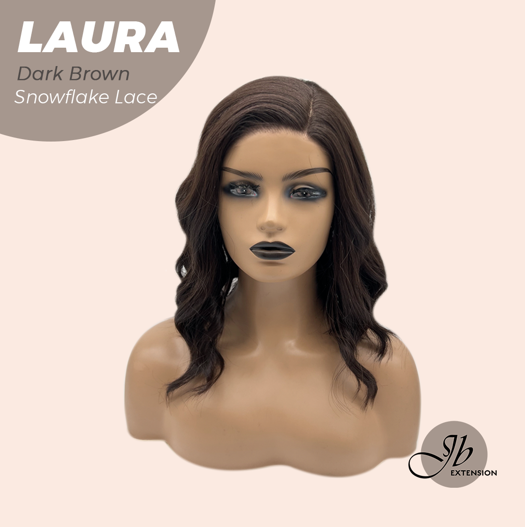 JBEXTENSION 14 Inches Dark Brown Pre-Cut Side Part Snowflake Lace Frontlace Glueless Wig LAURA SNOWFLAKE DARK BROWN【BENDY EAR TABS】- M/L