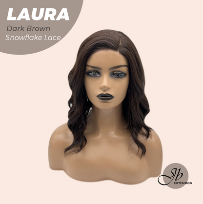 JBEXTENSION 14 Inches Dark Brown Pre-Cut Side Part Snowflake Lace Frontlace Glueless Wig LAURA SNOWFLAKE DARK BROWN【BENDY EAR TABS】- M/L
