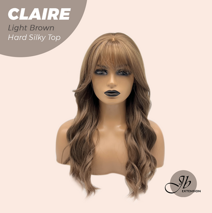 JBEXTENSION 22 Inches Scalpiana Light Brown 3.5X4 Hard Silky Top Natural Scalp Effect Women Wig with Bangs CLAIRE SILKY TOP - LIGHT BROWN