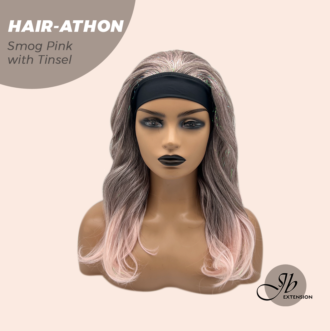 [FINAL SALE] JBEXTENSION 18 Inches Curly Smog Pink with Tinsel Headband Wig HAIR-ATHON - SMOG PINK WITH TINSEL