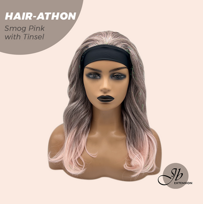 [FINAL SALE] JBEXTENSION 18 Inches Curly Smog Pink with Tinsel Headband Wig HAIR-ATHON - SMOG PINK WITH TINSEL