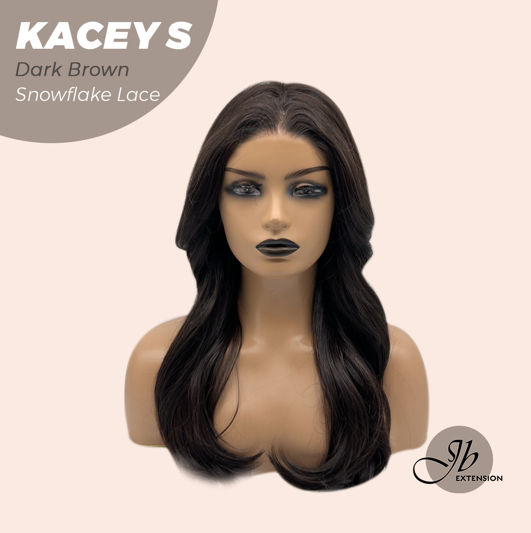 JBEXTENSION 20 Inches Dark Brown Pre-Cut Snowflake Lace Frontlace Glueless Wig KACEY S DARK BROWN【PERMATEASE】【BENDY EAR TABS】- M/L