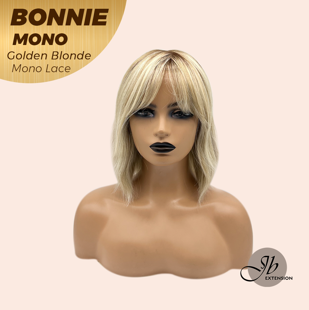 HOT OF SEASON - BONNIE MONO Full Monofilament Handmade Full Lace Full Hand Tied Wig 12 Inches Golden Blonde With Dark Root Mono Lace Handmade Futura Fiber Glueless Wig BONNIE MONO GOLDEN BLONDE【BENDY EAR TABS】